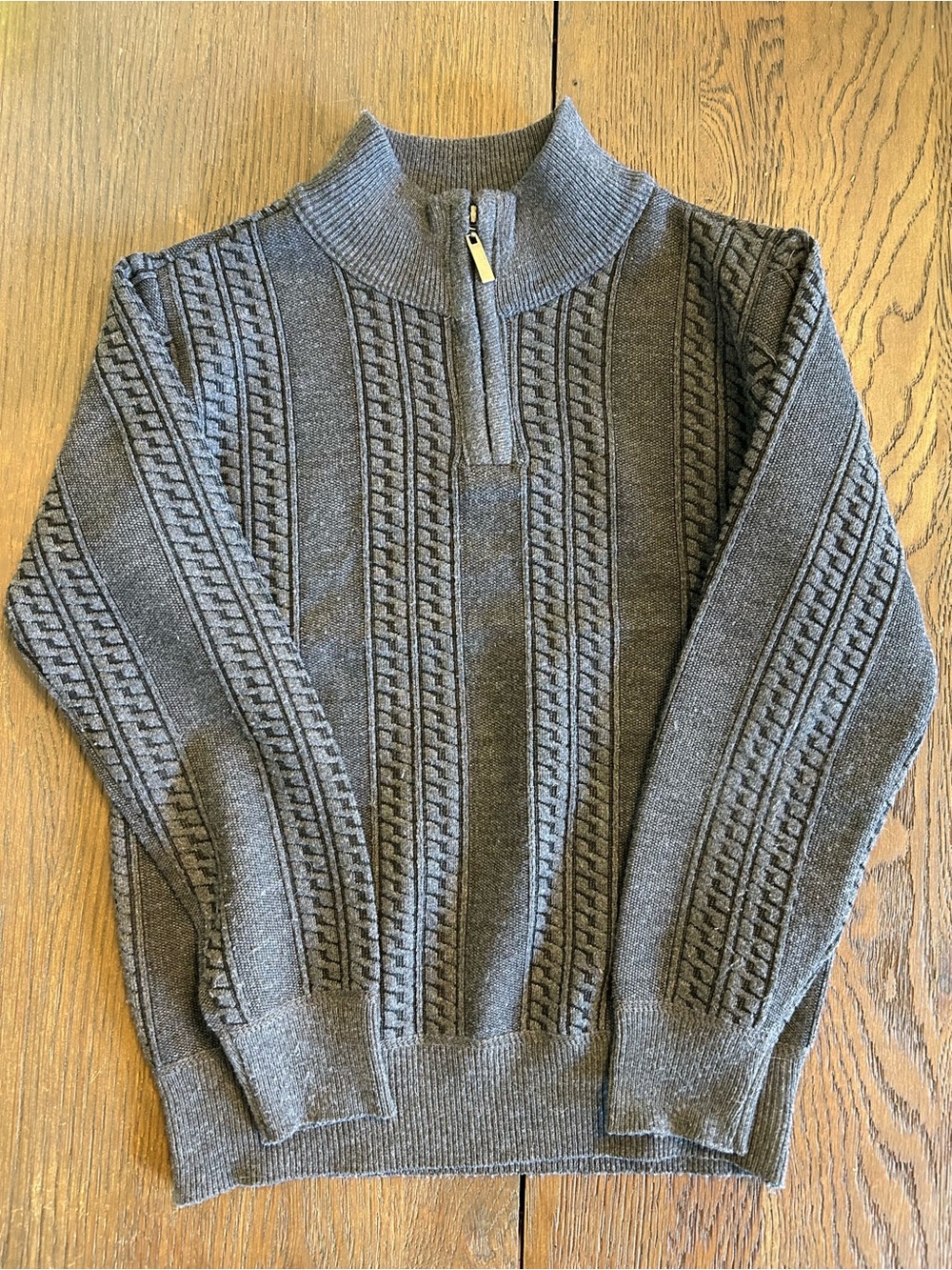 Boys Quarter-Zip Cable Knit Sweater - Gray Size 7